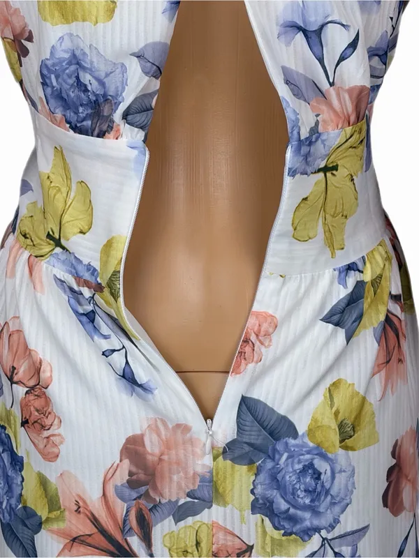 NSR Floral High-Low Midi Dress With Slit Back, Attached Tie, Made in USA Small - Image 6