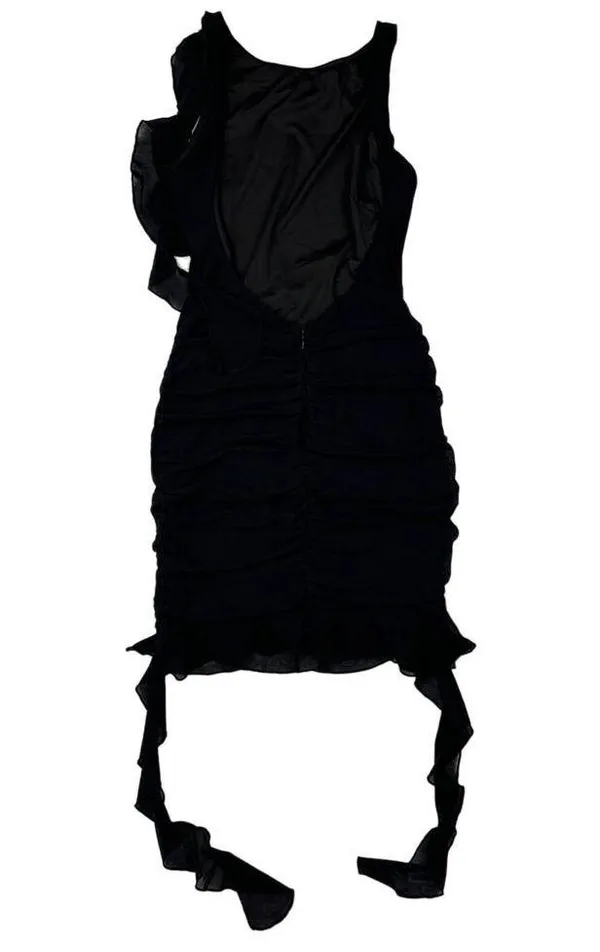 White Fox Boutique - Ruched Low back Mini Dress with Frill Details in Black - Image 4