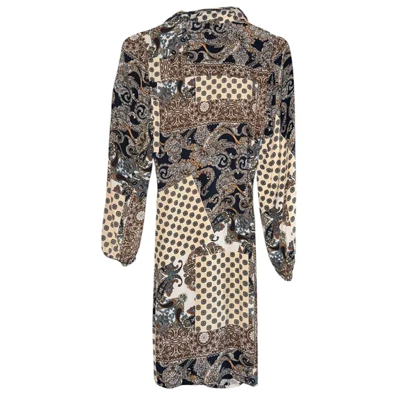 New Triple Seven Patchwork Paisley Dress Women's Small‎ Button Up Tie Waist Fall - Image 6