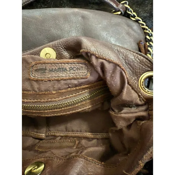 Marta Ponti Cognac brown Genuine Leather Fringe Boho Hobo Shoulder Bag 11.5x11 - Image 5