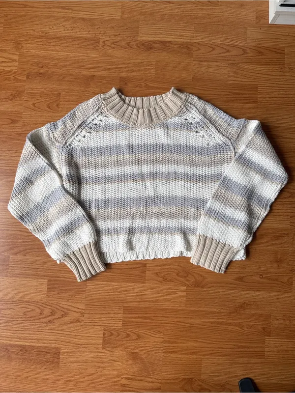 Free People Women's Devon Long Sleeve Striped Cropped Sweater Size XL - Image 4