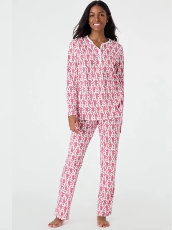Roller Rabbit Monkey Top & Bottoms Pajamas Set Pink Red 100% Pima Cotton XS - Image 2
