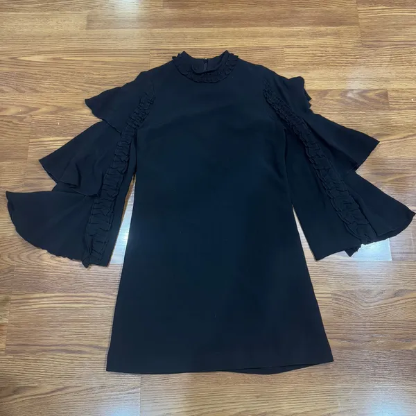 Alexis Marianne Black Tiered Bell Sleeve Crepe Mini Dress S - Image 7