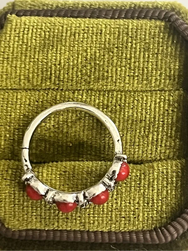 Boho/Design Red Turquoise Stainless Steel Silver Band Size 6 - Image 3