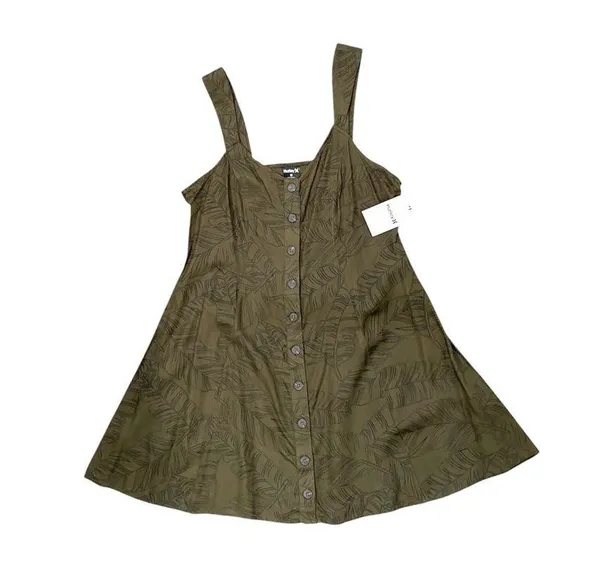 Hurley Green and Black Sleeveless Sundress Tropical Leaves - Image 5