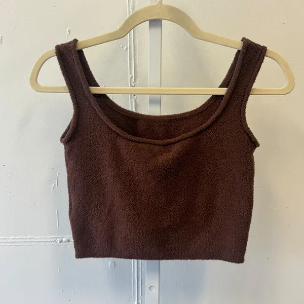 NWT Monki C Say Knit Top Dark Brown Boucle Knit Sleeveless Crop Tank Small - Image 2