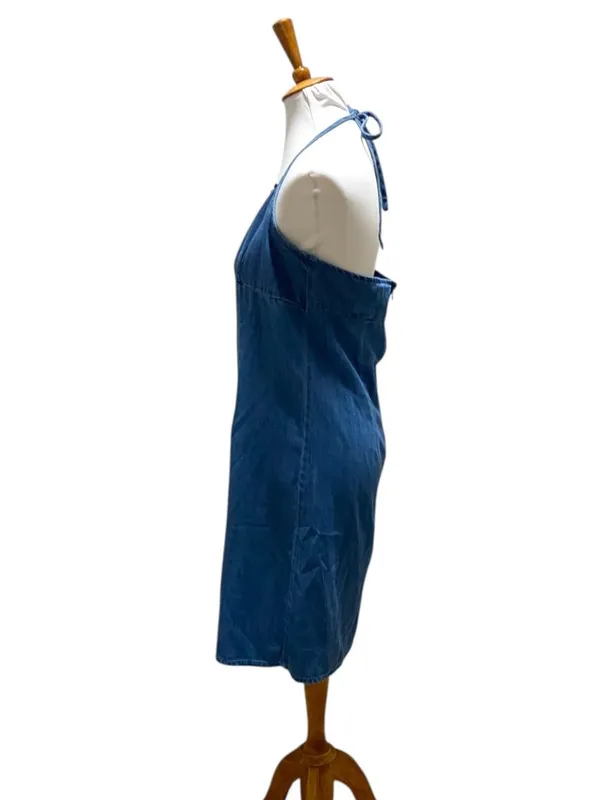 Route 66 Y2K Denim Halter Mini Dress Blue Size 10 Boho Summer Coastal Festival - Image 7