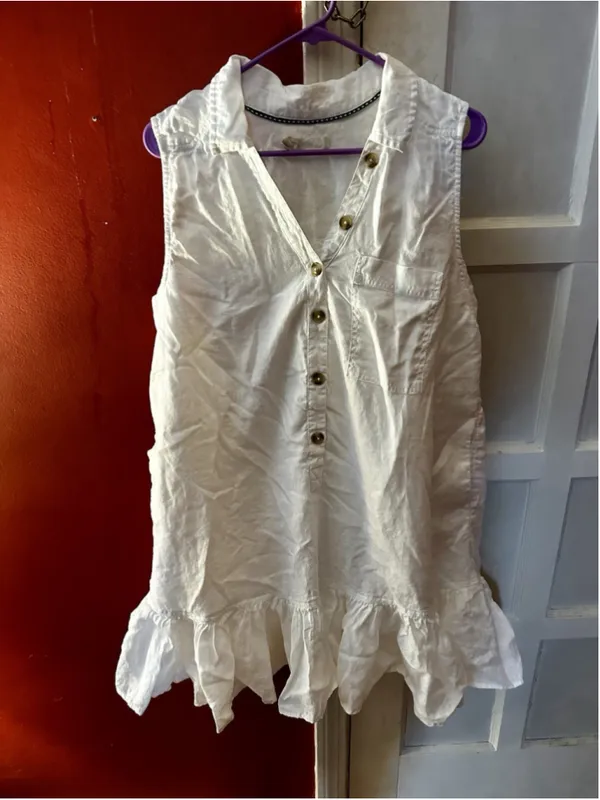 Anthropologie Pilcro Sleeveless V-Neck Linen Flounce Mini Dress XL Coastal Boho - Image 6