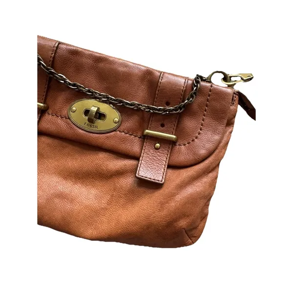 Fossil Issue 54 Brown Leather Messenger Bag‎ Crossbody Charm Satchel Chain Purse - Image 4