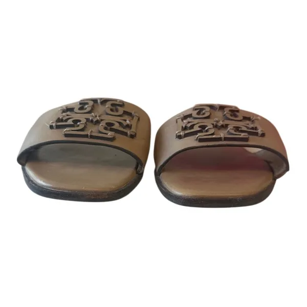 Tory Burch Ines Leather Slides‎ Almond Beige Sandals 9 - Image 3
