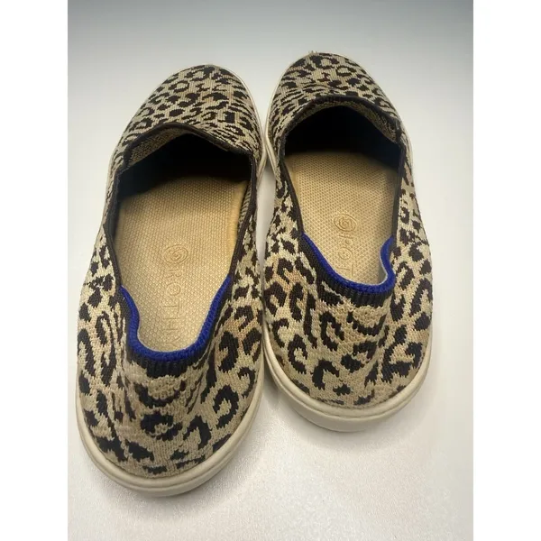 Rothy's Original Slip On Womens Tan Black Knit Leopard Casual Flat Shoes Size 10 - Image 2