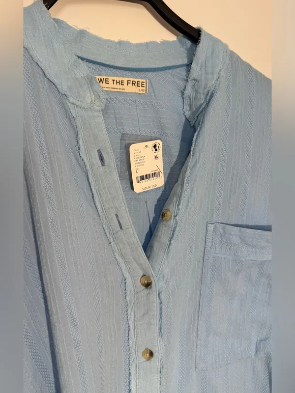 NWT We The Free Light Blue Striped Button-Up Shirt - Image 6