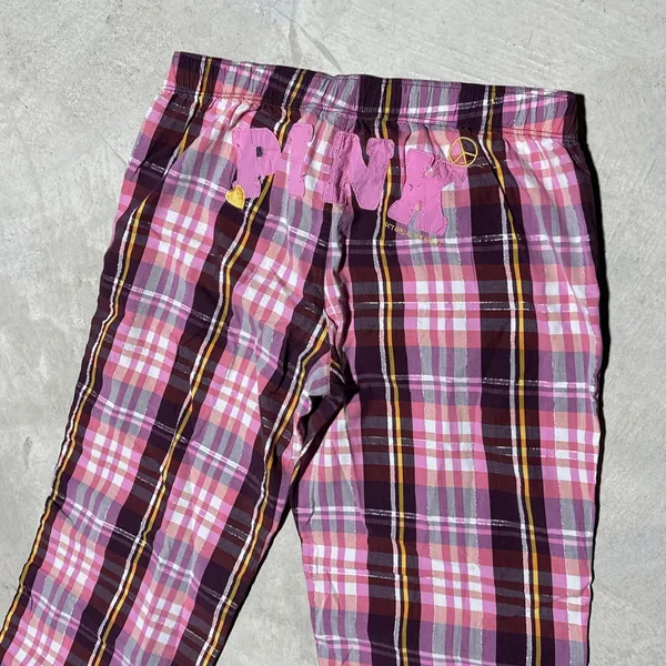 Victoria's Secret PINK Pajama Lounge Flannel Pants Spellout Vintage XS Cotton Y2K - Image 2