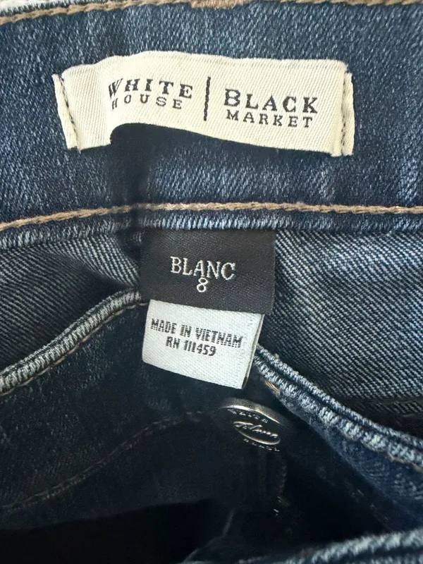 WHITE HOUSE BLACK MARKET WHBM Blanc Dark Wash Embellished Jeans Size 8 - Image 3
