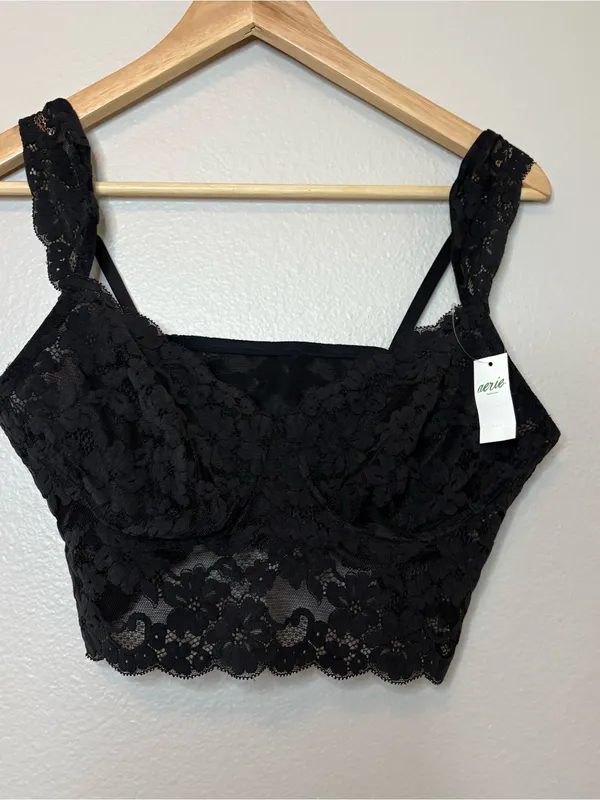 Aerie nwt black lace bralette top light coverage large summer lingerie casual - Image 2