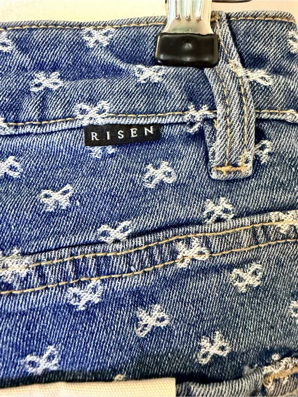 Risen Jeans 5/27 Wide Leg Blue Denim White Bow Embroidery NWT - Image 5