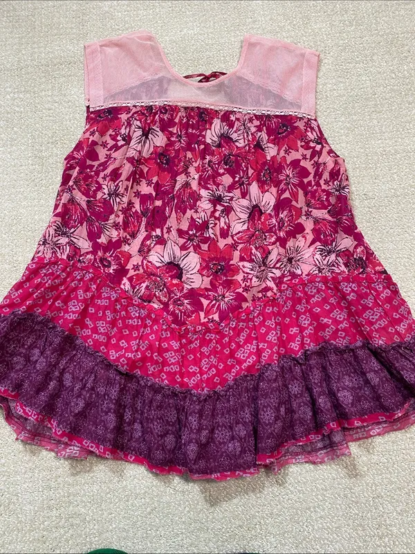 Free People Angelica Printed Tunic Mesh Top Pink Floral Blouse Sleeveless XS/TP - Image 15