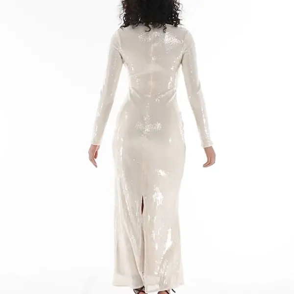 ASOS The Frolic exclusive sequin tie front bodycon maxi dress Beige Size 6 NWT - Image 10