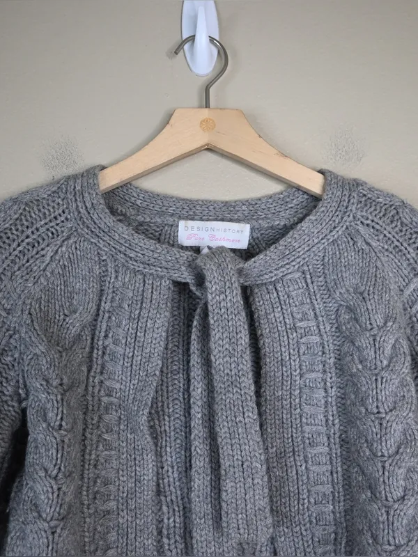 Design History Women's L Pure Cashmere Gray Cable-Knit Cropped Cardigan - Image 3