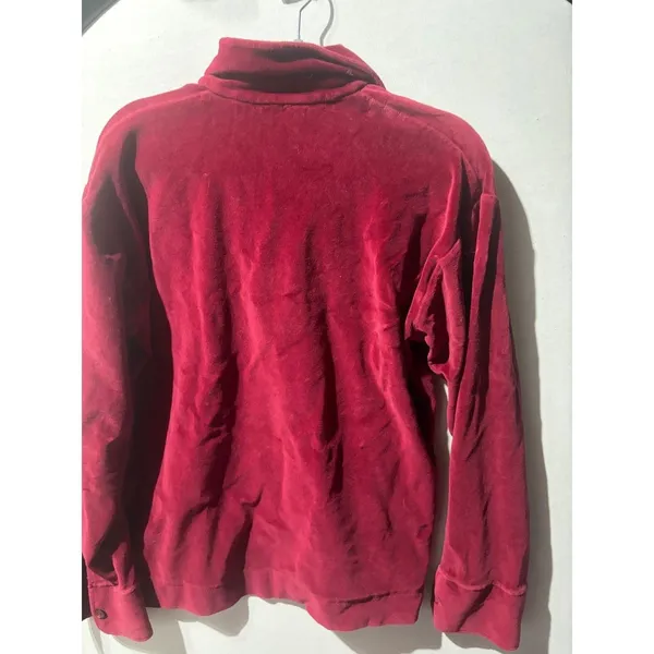 Vintage Burgundy Velour‎ Polo Shirt Long Sleeve Collared Pocket Size L - Image 6