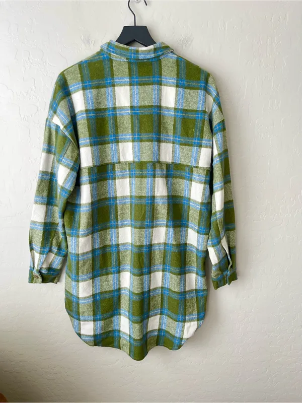 12th Tribe x Salty Blonde Oversized Plaid Flannel Shacket Full Button Front S - Image 2