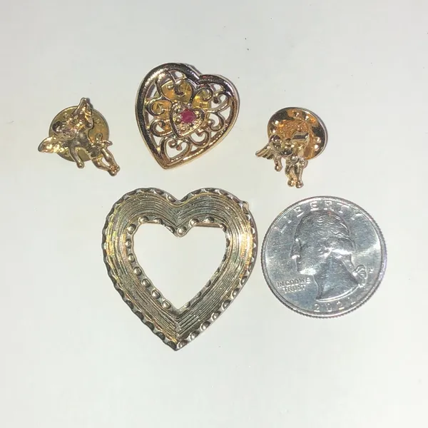 Gold Tone Heart Pin and Angel Pins Set - Image 3