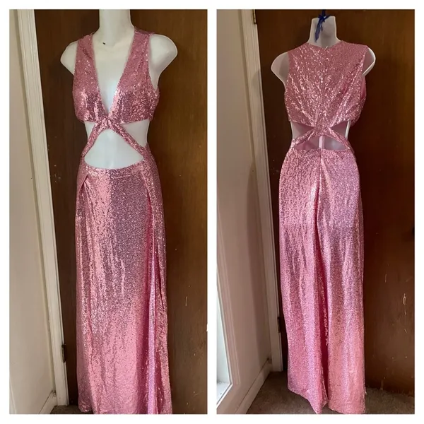 Pink sequin cutout maxi dress - Image 2