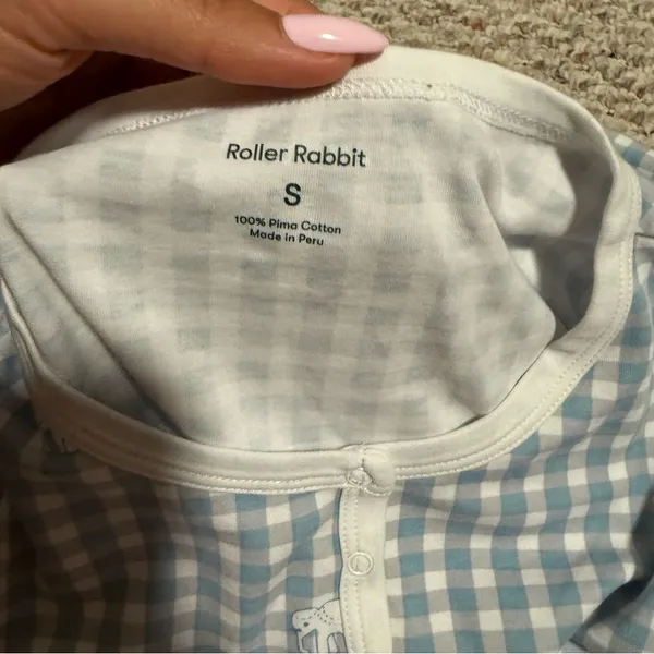Roller Rabbit Hathi Gingham Pajama Blue Elephant PJ Top- Size Small - Image 6