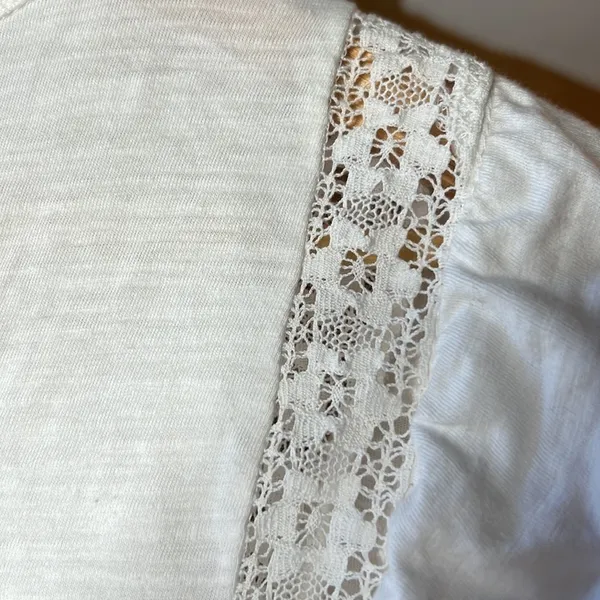 Free People Le Femme Tee White Lace Pleated Cotton Boho Blouse Size XS - Image 15