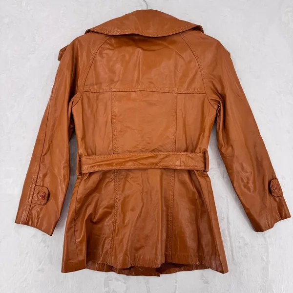Vintage 70s Leather Jacket Brown Double Breasted Belted Union Made in USA Retro - Image 3