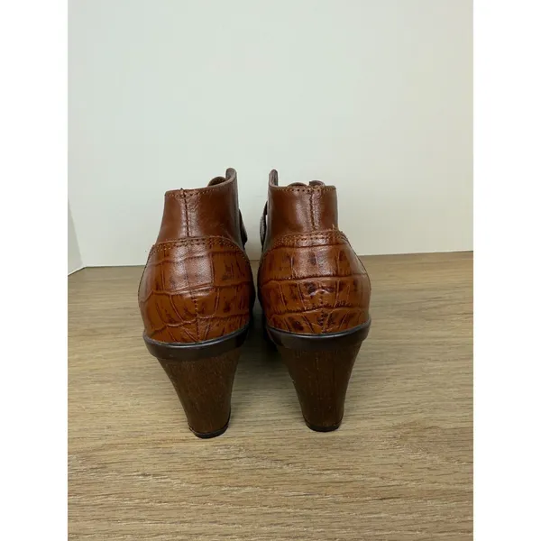 Sanita Ankle Boots Women 39 Brown Leather Buckle Croc Embossed Heeled Booties - Image 5
