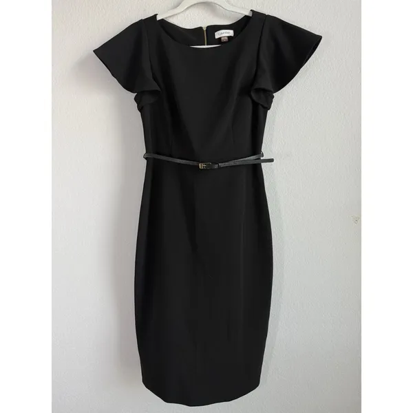 Calvin Klein Black Dress Women's Size 6 Cap Sleeves Empire Waist Gold Zip‎ Back - Image 4