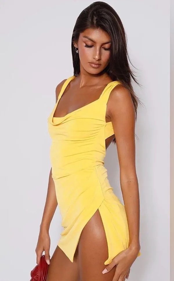 Tiger Mist Women’s Joslin Yellow Drape Mini Dress w/ Back Tie - Size Small - Image 6
