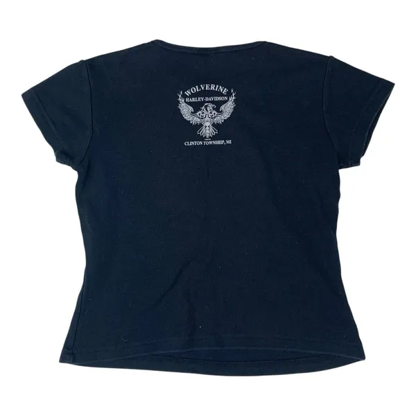 Harley-Davidson women's small goddess short sleeve crop Tee in Black with Logo - Image 2