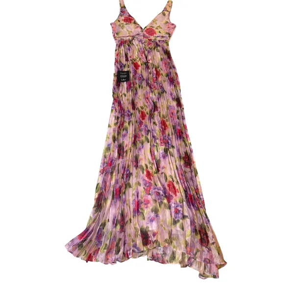 NWT Lulus Size Small Morgana Pink Multi Floral Satin Pleated Maxi Dress - Image 9