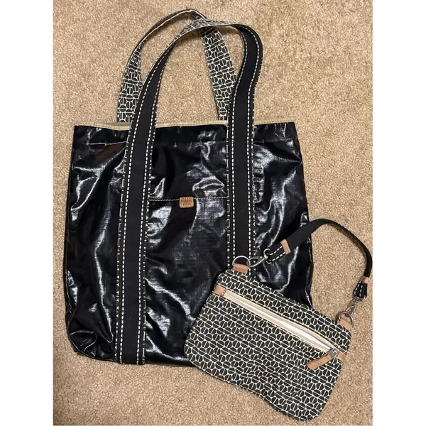Fossil Black/Tan Key-Per Magnetic Closure Tote Bag Purse - Image 2