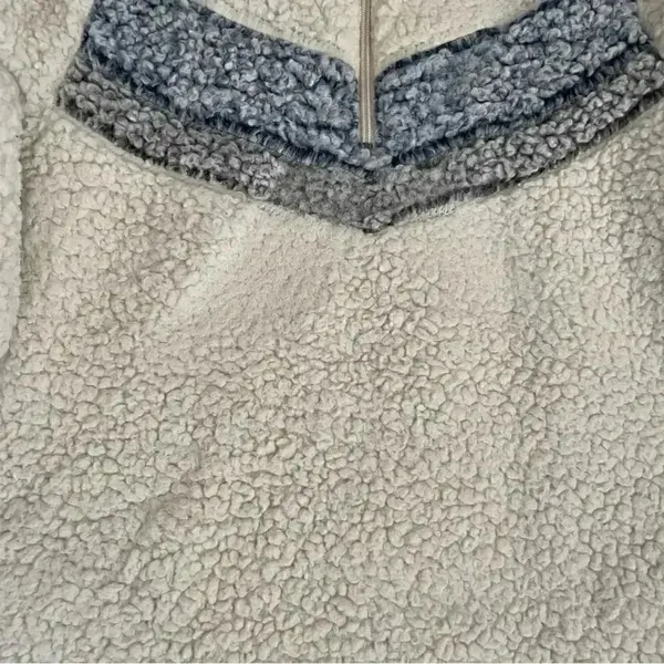 Weatherproof Vintage Fleece Faux Fur off White Blue Boho Soft ¼ Zip Jacket SZ M - Image 3