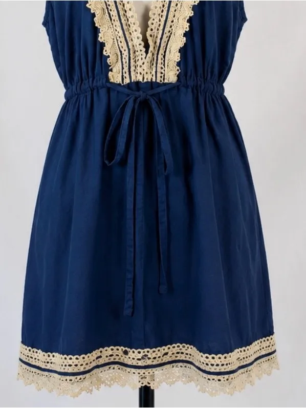 Mud Pie Navy Crochet Trim Swim Cover-Up Dress Sz Large💚 - Image 5