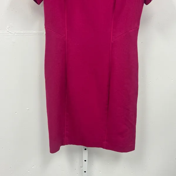 Elie Tahari Magenta Pink Wool Blend Shoulder Cut Out Velvet Trim Knee‎ Dress 8 - Image 4