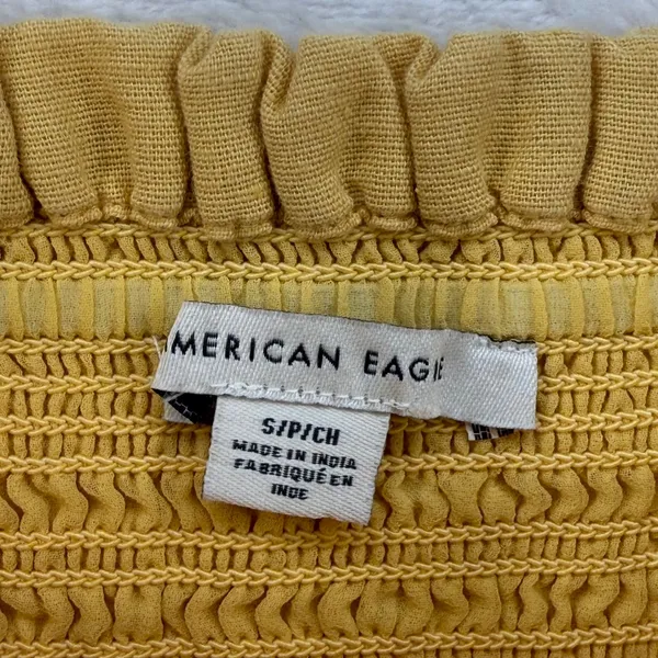American Eagle Yellow Smocked‎ Cotton Linen Ruffle Mini Dress Small 6477652458 - Image 2