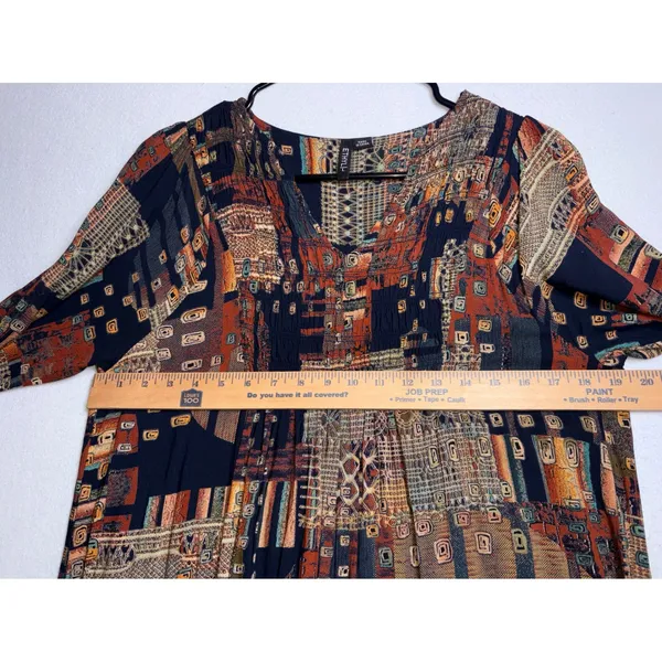 ETHYL Boho Patchwork Geometric Smocked V-Neck Rayon Mini Dress H2507D1-SWANK - Image 7