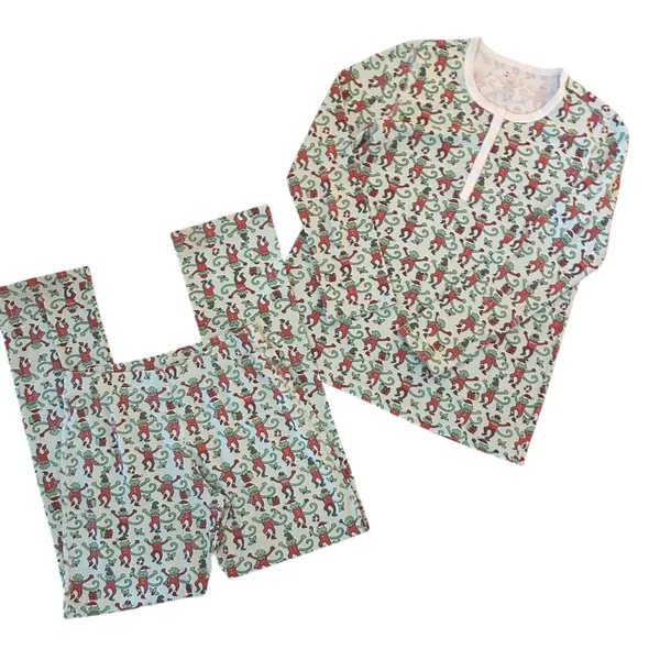 ROLLER RABBIT Women's Monkey Mas Pajamas Christmas Pajamas Size XS Matching Set - Image 13