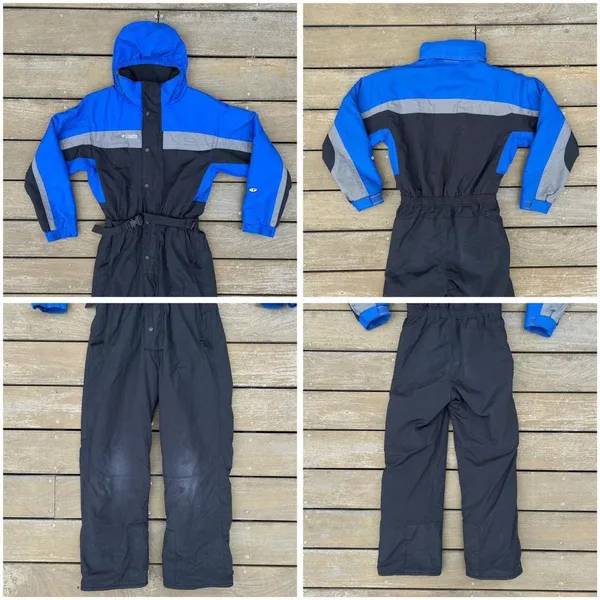 Vintage Columbia Sportswear Black/Blue Ski Suit Snow Suit w/ Hood - Image 5