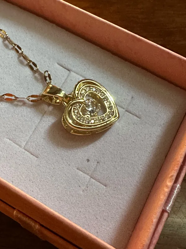 18kt Gold Plated Stainless Steel Heart and Cubic Zirconia Pendant Necklace - Image 3