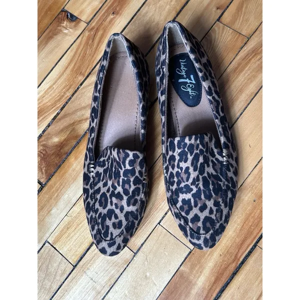 Leopard Print Smoking Loafers Brown Suede Look Ballet Flats Cute Casual Size 7.5 - Image 2