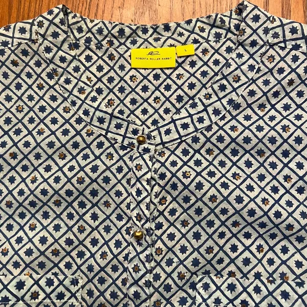 Roberta Roller Rabbit‎ Gold Button Down Geometric Print Shirt Tunic Size Large - Image 5