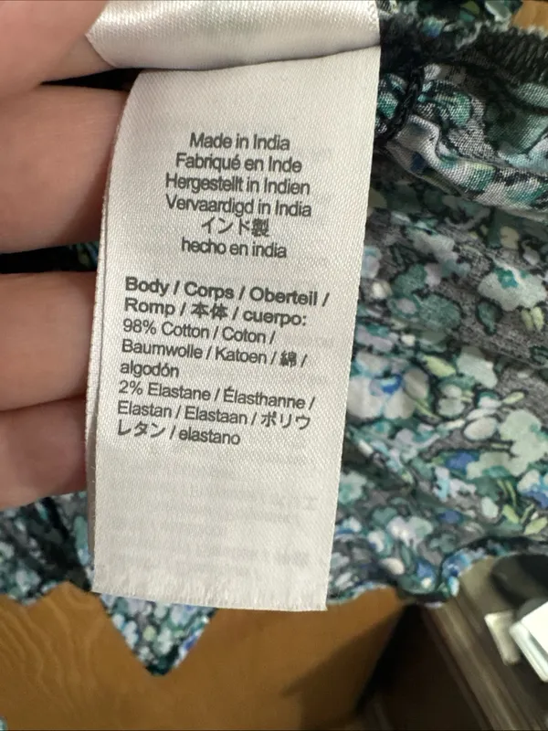 J.Crew Cotton Poplin Smocked Blue Green Floral Top Puff Sleeve Ruffle Hem Medium - Image 6