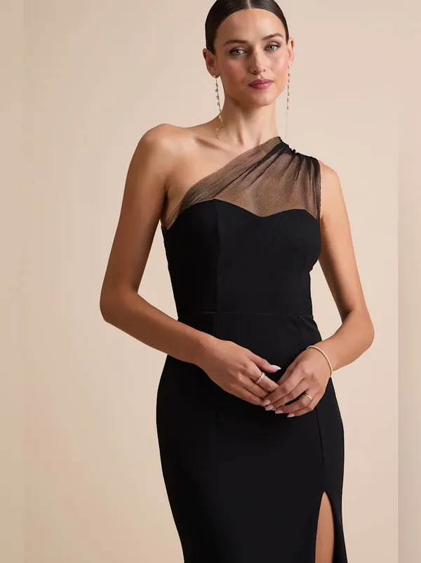Lulus Brayla Black One-Shoulder Mermaid Maxi Dress Size Medium Formal Wedding - Image 4