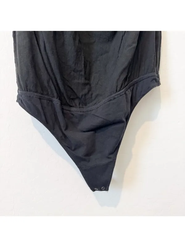 Abercrombie Bodysuit Size L Black One Shoulder Asymmetrical Tie Side Zip Capsule - Image 3