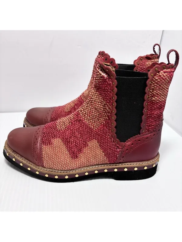 Free People Textile Atlas Chelsea Boot in Burgundy Red Kilim 36.5/6.5 - Image 3